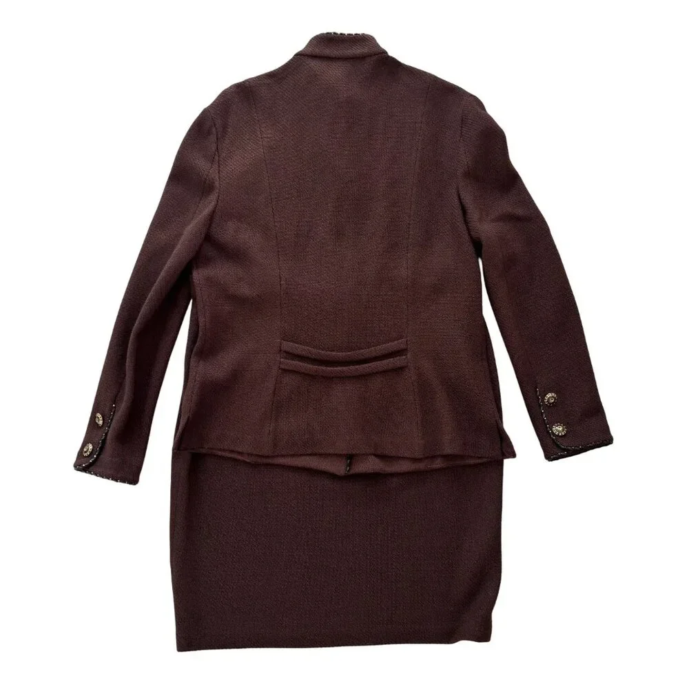 ST. JOHN COLLECTION Santana Knit Skirt Suit in Chocolate Brown SZ 14
